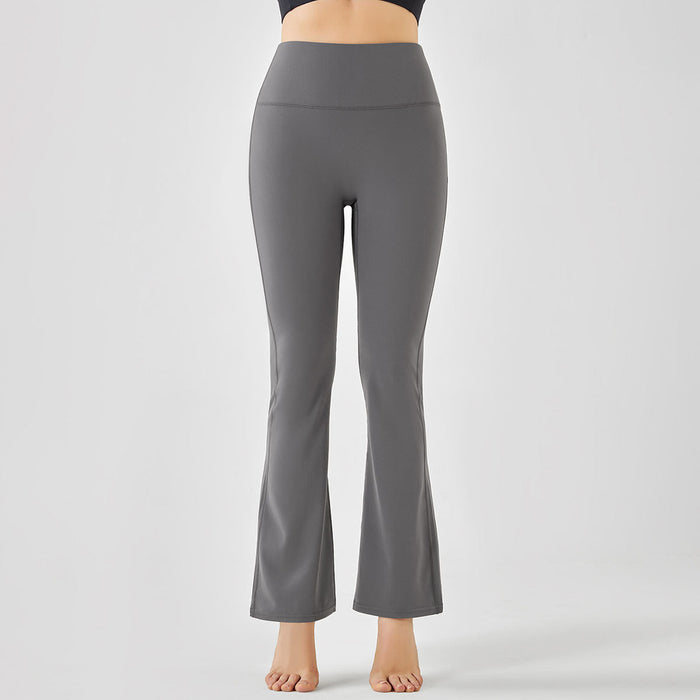Color-Gray-Classic Solid Color Bell Bottom Pants Yoga Pants Women Slim Fit Hip High Waist Elastic Training Wide Leg Pants Fitness Pants Women-Fancey Boutique