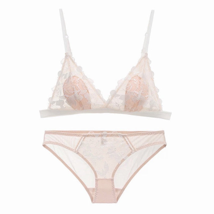 Color-Bralette French Triangle Cup Underwear Wire-Free Breathable Tulle Embroidery Sexy Bra Set-Fancey Boutique