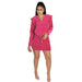 Color-Pink-Autumn Winter Zipper Hooded Velvet Ruffled Design Short Mid Length Dress Set-Fancey Boutique