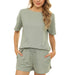 Color-Rib Short-Sleeved Home Wear Solid Color Casual Two-Piece Pajamas Suit-Fancey Boutique