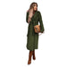 Color-Army Green-Autumn Winter Women Clothing Solid Color Polo Collar Long Sleeved Woolen Coat Simple Lace up Trench Coat-Fancey Boutique