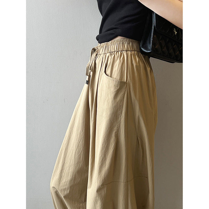 Color-Khaki-Retro Wide Leg Cropped Pants for Women Autumn Trousers Pleated Slimming Trousers-Fancey Boutique