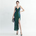 Color-Symphony green-Heavy Industry Craft Beaded Plaid Sequin Side Slit Sexy Suspenders Dress-Fancey Boutique