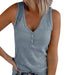 Color-Summer Women Button Vest Solid Color V-neck Sleeveless T-shirt Top-Fancey Boutique