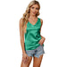 Color-Green-Summer Popular Women Sleeveless Satin Satin Sling V neck Loose Vest-Fancey Boutique