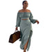 Color-Light Blue-Sexy Chest Wrapped Large Skirt Lantern Sleeve Suit Two Piece Set-Fancey Boutique