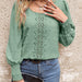 Color-Women Round Neck Puff Sleeve Big Polka Dot Stitching Lace Smocking Shirt-Fancey Boutique