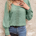 Color-Light Green-Women Round Neck Puff Sleeve Big Polka Dot Stitching Lace Smocking Shirt-Fancey Boutique