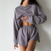 Color-Casual Loose Sports sets Women Long Sleeve Sweater Top Shorts Two Piece Set Solid Color Homewear-Fancey Boutique