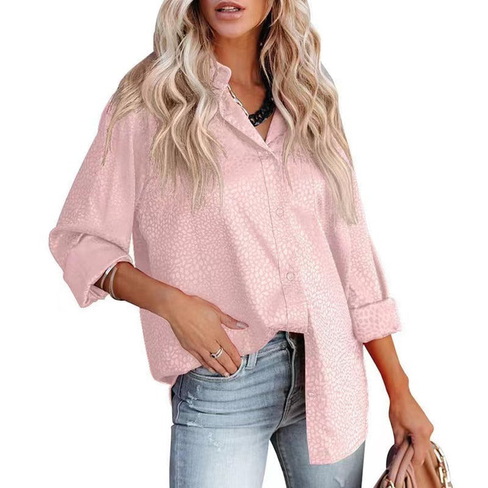 Color-Pink-Women Shirt Autumn Comfort Satin Gravel Pattern Long Sleeve Loose Women Top-Fancey Boutique