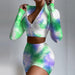 Color-Green-Autumn Women Clothing Tie Dyed Printed Sports Top Long Sleeve Shorts Two Piece Set-Fancey Boutique