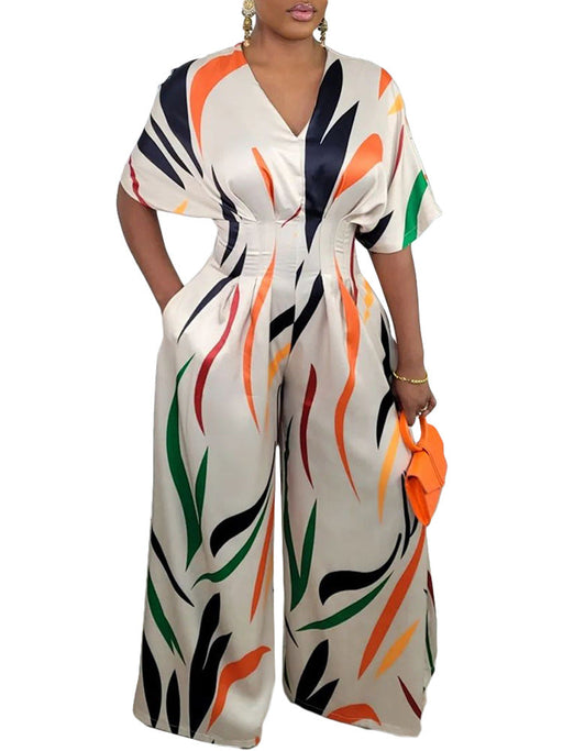 Color-White-Women Clothing Autumn Street Printed Loose Wide Leg Jumpsuit-Fancey Boutique