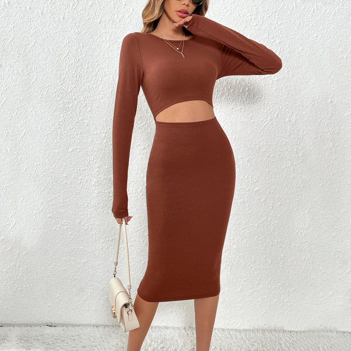 Color-Knitted Sexy Design Waist Hollow Out Cutout Thin Sheath Dress-Fancey Boutique