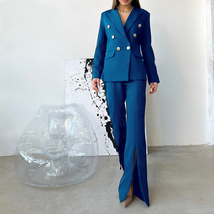 Color-Blue-Women Clothing Spring Autumn Long Sleeve Suit Business Work Pant Two-Piece Set-Fancey Boutique