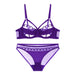Color-Purple Suit-Summer Underwear Women Big Breasts Show Sexy Mesh Breathable Comfortable Pure Ultra Thin Bra Set-Fancey Boutique
