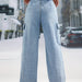 Color-Women Clothing Large Pocket High Waist Casual Straight Leg Denim Trousers-Fancey Boutique