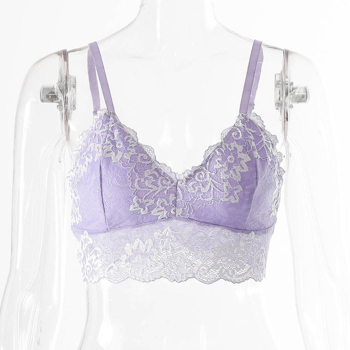 Color-Purple-bralette Sexy Women Clothing Lace Double Color Lace See-through Sexy Women Sling-Fancey Boutique