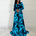 Color-Blue-Women Clothing Autumn Winter Printed Long Sleeve Self Tie Dress-Fancey Boutique