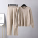 Color-Khaki-Autumn Winter Loose Casual Sweater Two Piece Set Solid Color Knitting Suit Women-Fancey Boutique