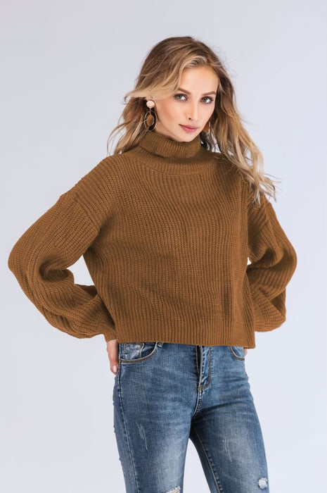 Color-Women Autumn Winter Half High Collar Long Sleeves Thick Soft Glutinous Knitted Sweater-Fancey Boutique