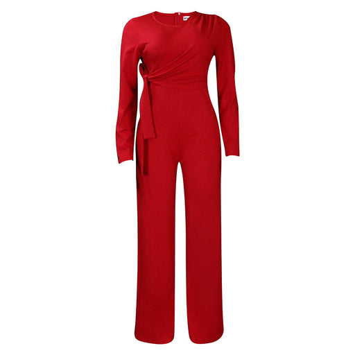 Color-Red-Women Clothing Autumn Winter Long Sleeve Solid Color Casual Wide Leg Outer Jumpsuit-Fancey Boutique