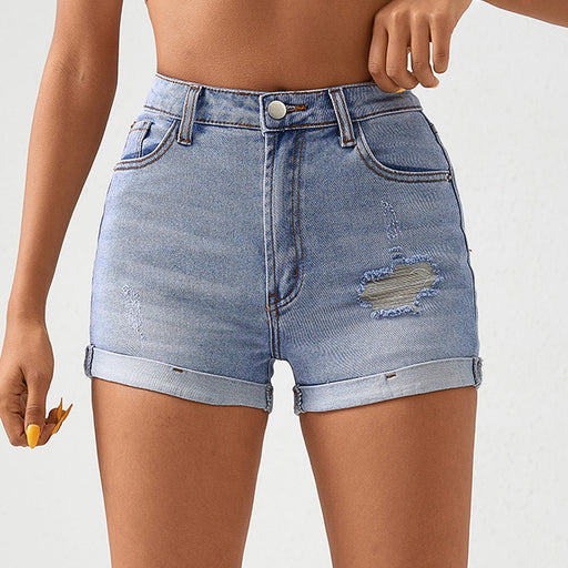 Color-Women Shorts Summer High Waist Denim Shorts Ripped Casual Pants-Fancey Boutique