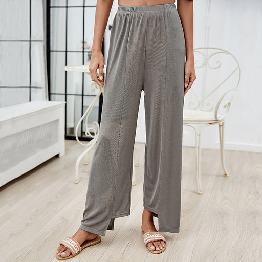 Color-Summer Irregular Asymmetric Casual Trousers Solid Color Loose Simple Wide Leg Pants Elastic Waist Straight Width Cuffless Pants-Fancey Boutique