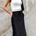 Color-Black Cotton Silk Women Clothing Autumn Split High Waist Office Drape Skirt Skirt-Fancey Boutique