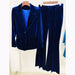 Color-Autumn Winter Women Business Office One Button Pleuche Blazer Bell Bottom Pants Two Piece Set-Fancey Boutique