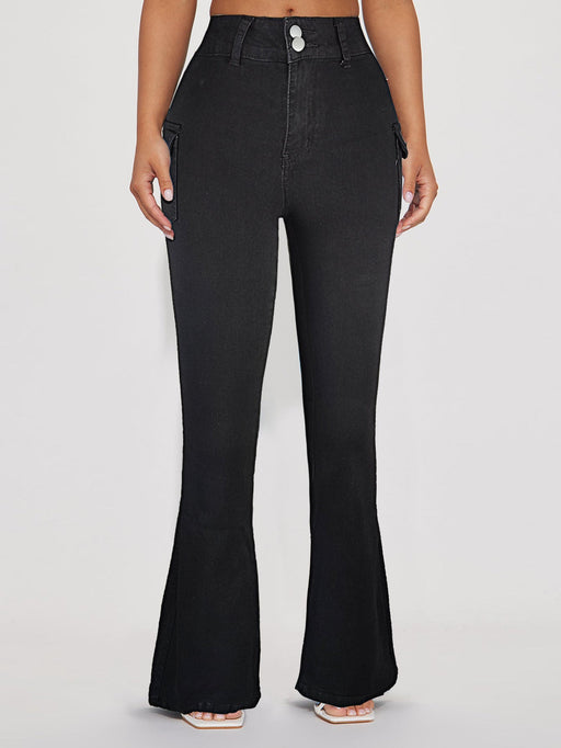 Color-Women Wear High Waist Double Button Slim Jeans Bootcut Trousers-Fancey Boutique