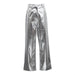 Color-Silver-Metallic Coated fabric Women Autumn Street High Waist Reflective Faux Leather Pants Women Trendy Pants-Fancey Boutique