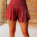 Color-Red on Black-Casual Sports Women Shorts Loose Elastic Waist Drape Flash Pants-Fancey Boutique