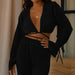 Color-Black-Autumn Solid Color Women Clothing V Neck Casual Sexy Suit Clothes-Fancey Boutique