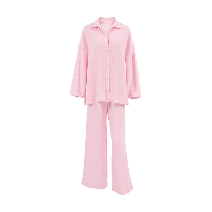 Color-Autumn Winter Pink Cute Pure Cotton Warm Comfortable Long Sleeve Trousers Pajamas Two Piece Set Ladies Homewear-Fancey Boutique