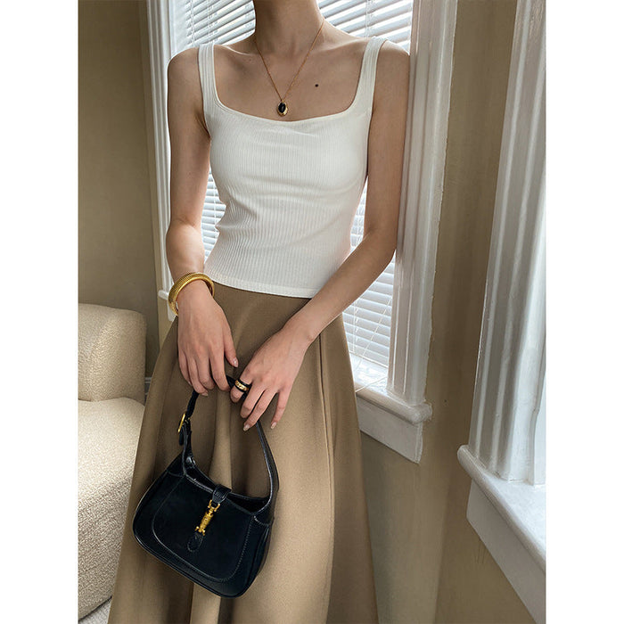 Color-Comes With Chest Pad French Square Collar Wide Shoulder Strap Cover Supernumerary Breast Sling Beautiful Vest Spring Summer-Fancey Boutique