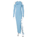 Color-Blue-Sexy Leggings Split Dress Autumn Women Clothing Solid Color Long Sleeve Hollow Out Cutout Dress-Fancey Boutique