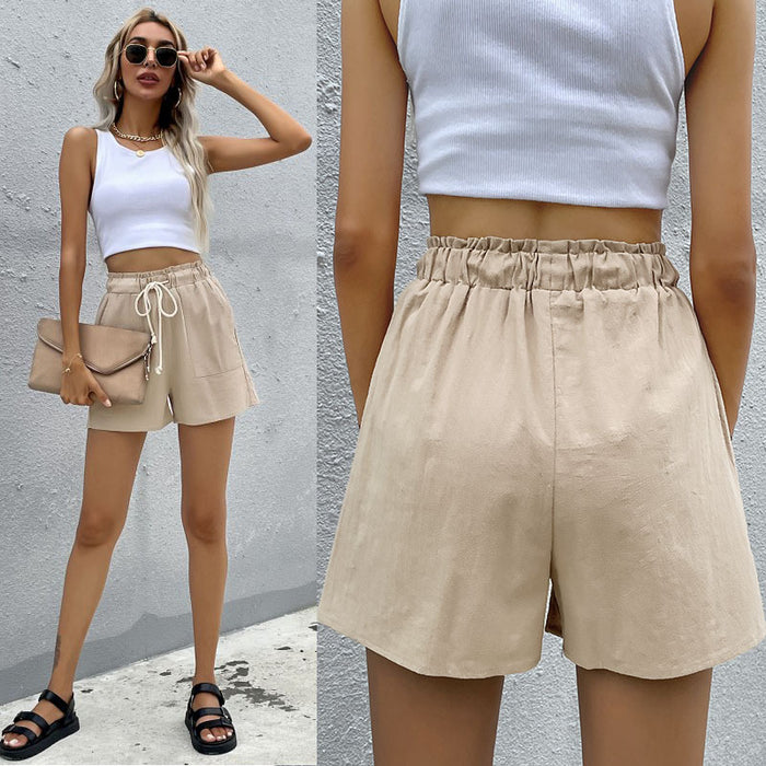 Color-Summer Cotton Loose Drawstring Cotton Linen Casual Wide-Leg Shorts Women-Fancey Boutique