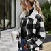 Color-Autumn Winter Zipper Collared Plush Plaid Coat Loose Office Women Outerwear-Fancey Boutique