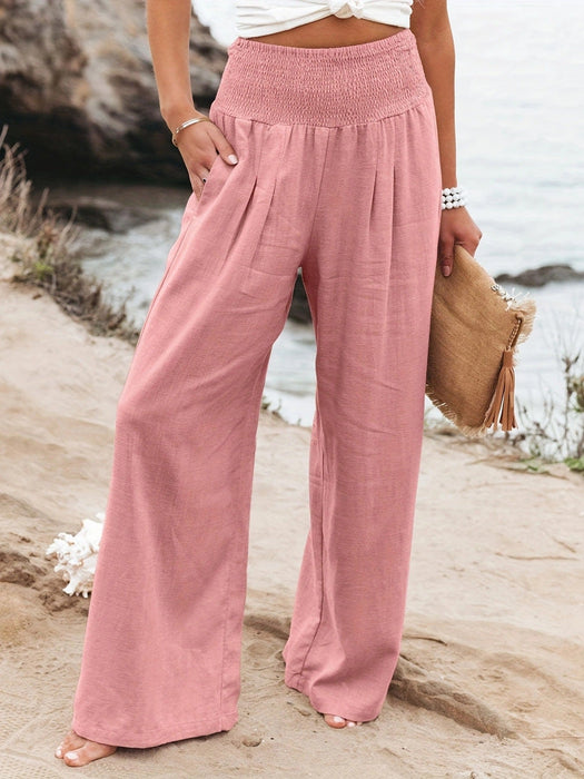 Color-Pink-Spring Summer Women Casual Trousers Casual Cotton Distressed Mid Waist Trousers Outer Wear-Fancey Boutique
