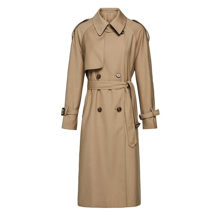 Color-Element Autumn Winter British Double Breasted Loose Drooping Extended Trench Coat for Women-Fancey Boutique