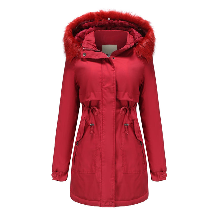 Color-Women Cotton Padded Coat Detachable Fur Collar Detachable Hat Quilted Parka Women-Fancey Boutique