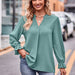 Color-Lake Green-Fall Women Clothing Jacquard T shirt V neck Loose Long Sleeve Umbrella Sleeve Top-Fancey Boutique