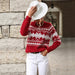 Color-Autumn Winter Women Clothing Trendy round Neck Red Knitted Christmas Snowflake Sweater-Fancey Boutique