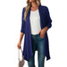 Color-Navy Blue-Women Clothing Autumn Solid Color Long Sleeve Long Women Cardigan-Fancey Boutique