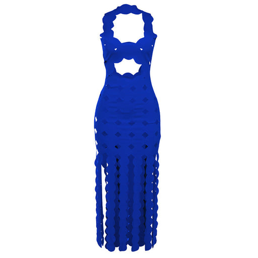 Color-Blue-Summer Women Clothing Sexy Sleeveless Hollow Out Cutout High Waist Slim Slimming Maxi Dress-Fancey Boutique