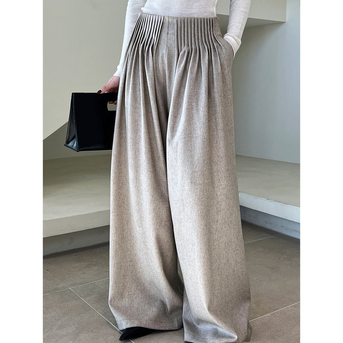 Color-Design Pleated Work Pant Trousers Women Old Money High Waist Mop Wide Leg Pants-Fancey Boutique