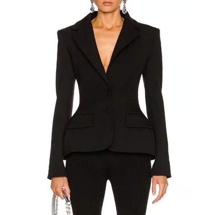 Color-Sexy Socialite Autumn Collar Long Sleeve Slim Back Bow Design Backless Blazers-Fancey Boutique