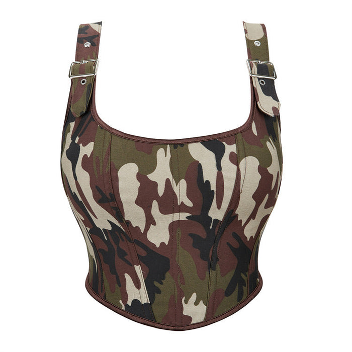 Color-camouflage color-Camouflage Adjustable Shoulder Strap Women Tube Top Push up Top-Fancey Boutique