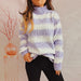Color-Autumn Winter Chenille Half Turtleneck Contrast Color Striped Knitted Pullover Thickened Sweater-Fancey Boutique