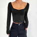 Color-Black-Autumn Winter Women Clothing Trend Slim Fit Slit Sexy Heart Collar Long-Sleeved T shirt Top-Fancey Boutique